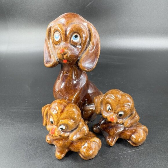 Vintage RedWare Pottery Dog Family Set 3 Made In Japan Figurines Decorative VTG - Picture 11 of 15